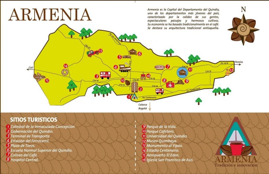 Mapa del Eje Cafetero, Colombia.