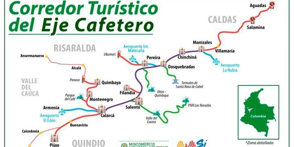 Mapa del Eje Cafetero, Colombia.